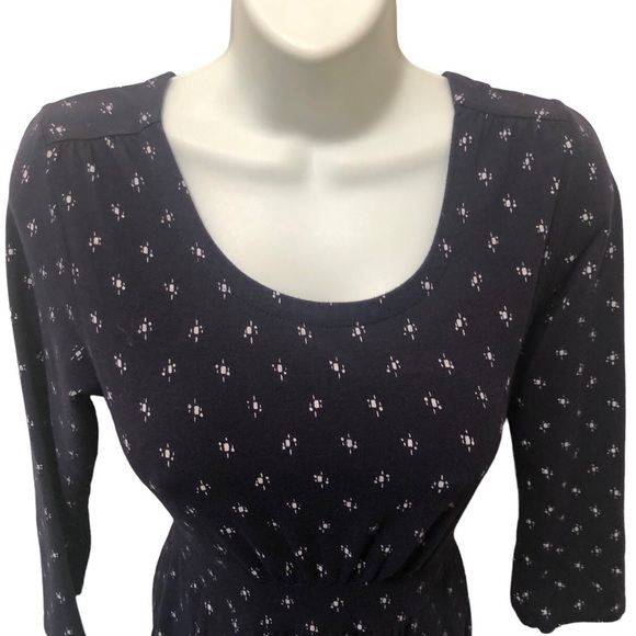 L.L. Bean Empire Empire Waist Knit Printed Dress XS Navy Easy Wear Minimalist - Picture 4 of 7